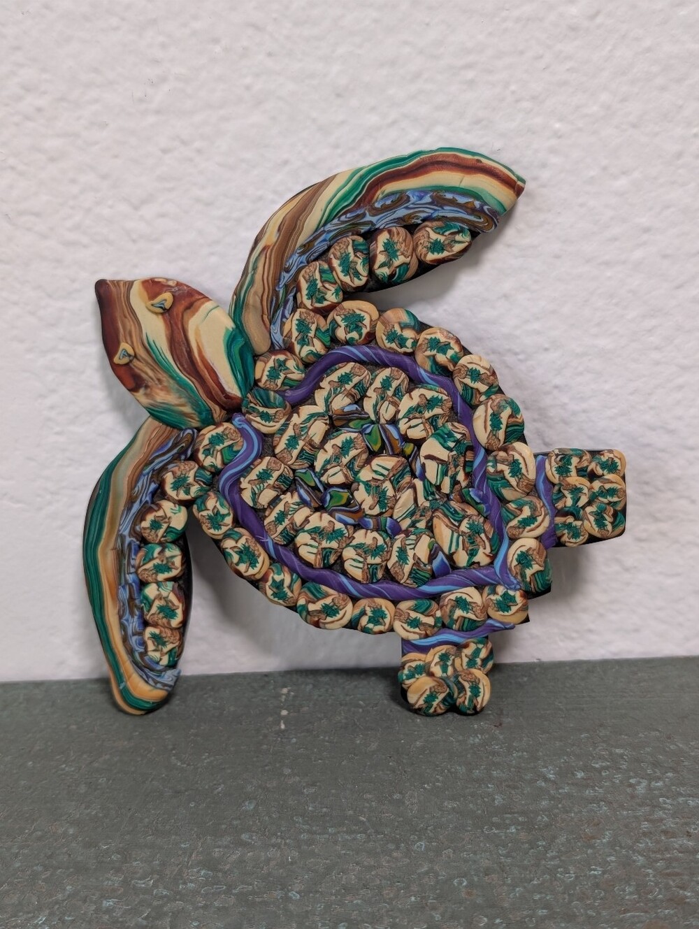 Vtg Polymer Clay Sea Turtle Flat Interior Decoration Figurine Blue Green